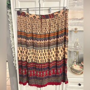 1XL Funky People Indy Boho Midi Skirt Elastic Waist Drawstring Whimsical Hippie